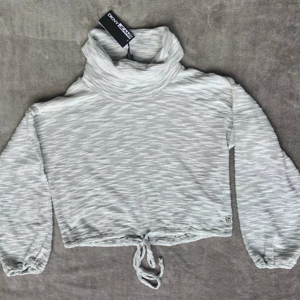 DKNY JEANS Womens Sweater Textured Drawstring Long Sleeve Turtle Neck